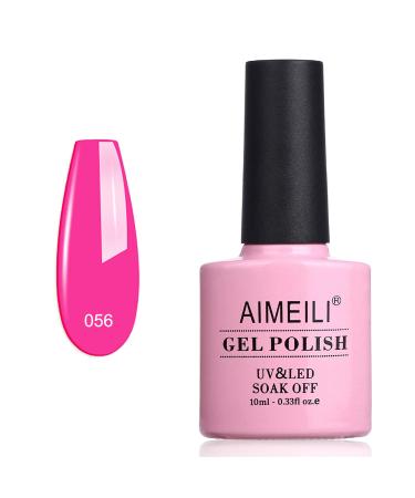 AIMEILI Soak Off U V LED Hot Pink Gel Nail Polish - Neon Peachy Pink (056) 10ml