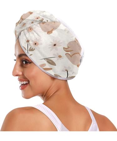Rabbits Wildflowers Hair Towel 2 Pack - Super Absorbent Quick Dry Hair Turbans for Women & Girls - Buy Online on GoSupps.com