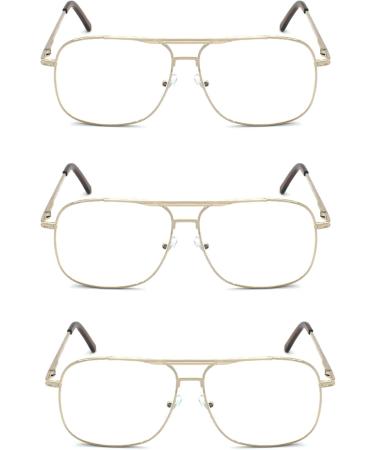 Shop Readers Metal Frame Square Aviator Style Geek Reading Glasses for Men - 3 Pack Gold 1.5 Diopters | International Shipping Available - Buy Online on GoSupps.com