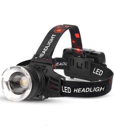AMAKER LED Rechargeable Headlamp, 90000 Lumens Super Bright with 5 Modes & IPX6 Level Waterproof USB Rechargeable Zoom Headlamp, 90 Adjustable for Outdoor Camping, Running, Cycling,Climbing, Etc. Black