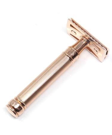 Premium Rose Gold Double Edge Safety Razor with Barley Effect Handle & Complimentary Feather Blade - International Shipping Available - Buy Online on GoSupps.com