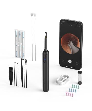 Ear Wax Removal Tool Ear Cleaner Otoscope with Light Ear Cleaning Kit with 12 Pcs Ear Set Ear Wax Cleaner with 12 Ear Pick Ear Camera for iPhone iPad Android Phones Black