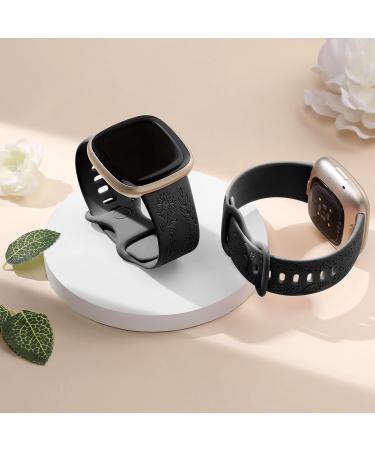 Oielai Sunflower Engraved Bracelet for Fitbit Versa 3/4 & Sense 1/2 - Soft Silicone Replacement Wristband for Women - Black S (4.7-7) - International Shipping - Buy Online on GoSupps.com