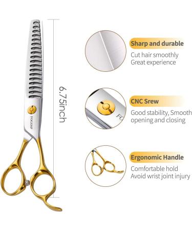 FOGOSP Professional Dog Grooming Scissors - 7.5 inch Curved & Straight Shears Set for Groomers | Thinning & Chunker Gold Shears - 6.75 inch - Buy Online on GoSupps.com
