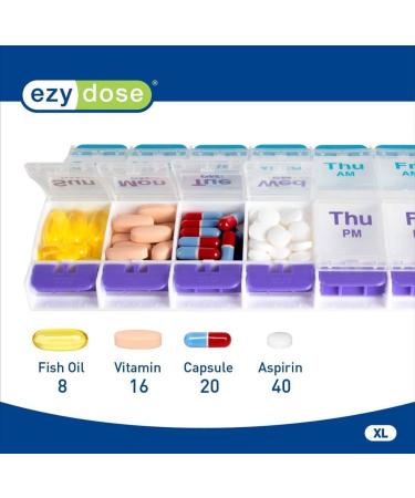 Buy EZY DOSE AM/PM Weekly Pill Organizer - Large Compartment 2 Pack for Vitamins & Supplements | Arthritis Friendly - Buy Online on GoSupps.com