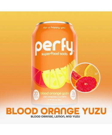 PERFY Sparkling Superfood Soda - Blood Orange Yuzu | Brain Health Benefits Low Calorie Keto Friendly L-Theanine & Turmeric | 12 Pack Nootropic & Adaptogen Beverages - Buy Online on GoSupps.com