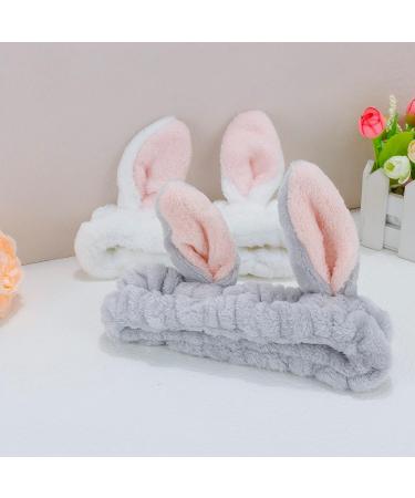 YISSION 2PCS Bunny Ears Spa Headband for Face Wash and Makeup - No Slip Elastic Hair Band for Skincare - White Gray - Buy Online on GoSupps.com