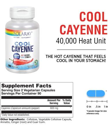 Solaray Cool Cool Cayenne 40,000 HU | Digestion, Circulation & Metabolism Support | 180 VegCaps - Buy Online on GoSupps.com