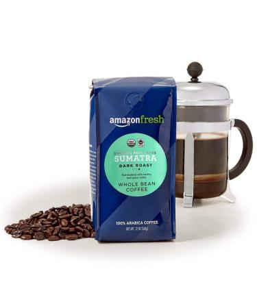 AmazonFresh Organic Fair Trade Sumatra Whole Bean Coffee - Dark Roast 12 oz - Buy Online on GoSupps.com