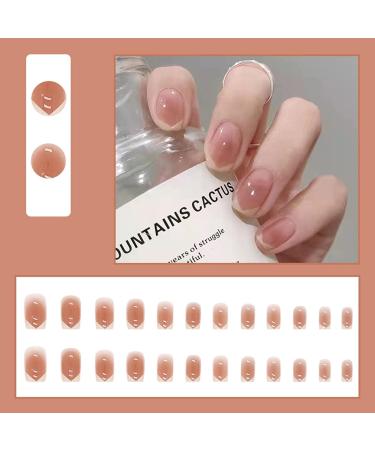 Justotry 24 Pcs Short Gradient Brown False Nails - Nude French Tip Press on Nails for Women | Acrylic Fake Nails with Glue - Square Design Stick on Nails | Gradient Red - Buy Online on GoSupps.com