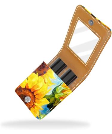 Travel Lipstick Organizer Case | Portable Makeup Bag with Mirror | Watercolor Sunflower Design | Shop Internationally - Buy Online on GoSupps.com