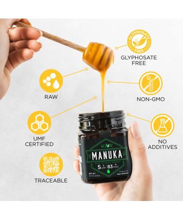 Kiva Raw Manuka Honey UMF 5+ | MGO 83+ | 100% Pure New Zealand (8.8 oz/250g) | Non-GMO | Traceable | Certified UMF & MGO - Buy Online on GoSupps.com