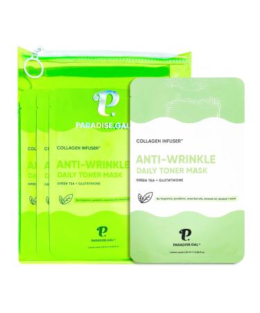 ParadiseGal 10 Anti-Wrinkle Face Masks  Korean Skin Care - Collagen Infuser with Green Tea  Glutathione  Niacinamide  Ceramide