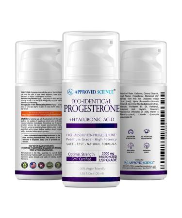 Approved Science Progesterone Cream - Bio-Identical USP Grade - Vegan 20mg with Hyaluronic Acid & ProVitamin B5 - 3.38 fl oz (100ml) - No Artificial Fragrances - Global Shipping - Buy Online on GoSupps.com