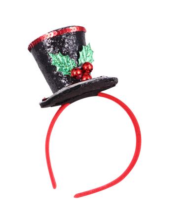 FRCOLOR Christmas Mini Top Hat Headband French Hat Headwear Glitter Hair Hoop with Bell for Xmas Holiday 1920s Gatsby Costume Party Supplies