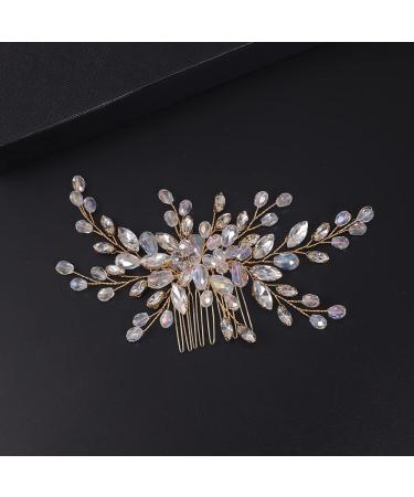 Beryuan Gold Beaded Hair Comb for Bride | Crystal Wedding Hair Accessory for Women and Girls - Buy Online on GoSupps.com