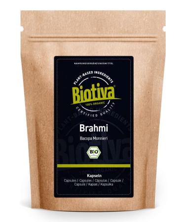 Biotiva Brahmi Capsules Organic - 500 Veggie Capsules - 500mg per Capsule - Bacopa Monnieri - Memory Plant - Vegan - No Additives - Bottled and Controlled in Germany (DE- KO-005)