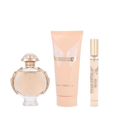 Paco Rabanne Olympea 3-Piece Set for Women (2.7 Oz Eau De Parfum Spray + 3.4 Oz Body Lotion + 0.33 Oz Eau De Parfum Travel Spray) 2.15 Fl Oz (Pack of 3)