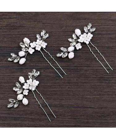 Flower Bride Wedding Hair Pins - Crystal Bridal Head Piece (Pack of 3) - B Silver - Buy Online on GoSupps.com