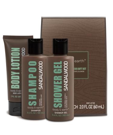 Gift Set for Men BODY & EARTH 3PC Bath Wash Set for Men Includes Sandalwood Shower Gel Body Lotion Shampoo Gifts for Men Fathers Day Gifts Birthday Gifts for Men Self Care for Men