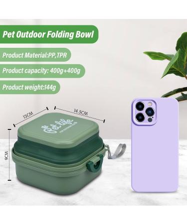 Portable Foldable Dog Bowl 400ml - 2-in-1 Travel Food & Water Bowl for Dogs & Cats - Green Includes Lids & Carabiners - Buy Online on GoSupps.com