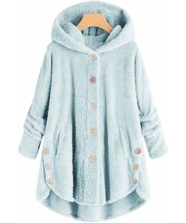 Hanxiulin Plush Hoodie Jacket for Women - Oversized Windproof Winter Coat - 3XL Light Blue Trench Coat - Buy Online on GoSupps.com