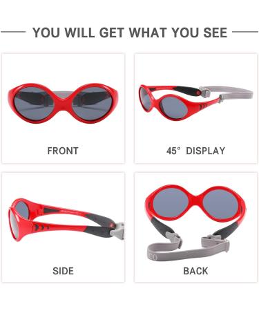 DUCO Baby Polarized Sunglasses for Newborn Toddler 0-24 Months | UV Protection Infant Sunglasses 0-2 Years | Red Frame with Strap | Flexible & Safe for Eyes - Buy Online on GoSupps.com