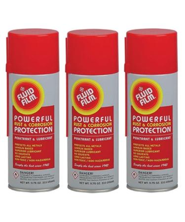 Fluid Film (3 Aerosol Cans) Rust & Corrosion Protection Metal Surface Penetrant & Lubricant, Marine, Automotive, Industrial, Home, 11.75 Oz