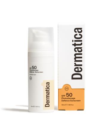 Dermatica SPF 50 Photodamage Defence Sunscreen | Anti-Ageing and Anti-Wrinkle I Fast Absorbing Lightweight Cream | Fragrance Free (50ml)