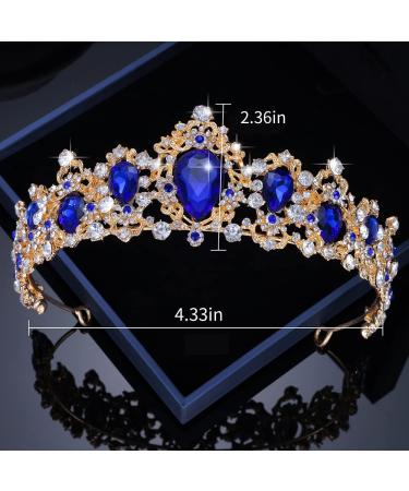 Kamirola Blue Baroque Vintage Crown - Princess Rhinestone Tiara for Christmas, Wedding, Prom - Women's Costume Accessory - Buy Online on GoSupps.com