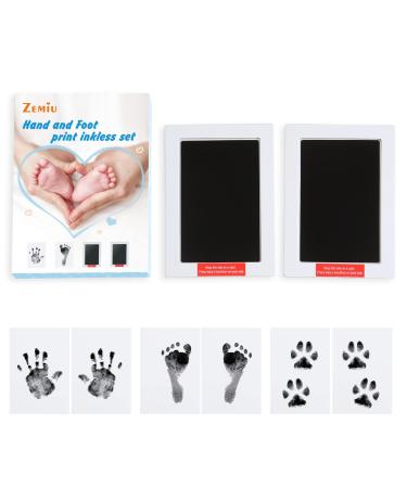 Zemiu Baby Handprint and Footprint Large Size Kit,2 Baby Handprint Ink Pads with Clean-Touch & 6 Imprint Cards,Inkless Print Kit Safe Non-Toxic for Baby Feet and Hands, Family Keepsake, Pet Paw
