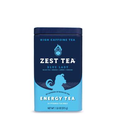 Zest Tea Premium Energy Hot Tea, High Caffeine Blend Natural & Healthy Black Coffee Substitute, Perfect for Keto, 135 mg Caffeine per Serving, Blue Lady Black Tea, Tin of 15 Sachet Bags Blue Lady Black Tea 15 Count (Pack