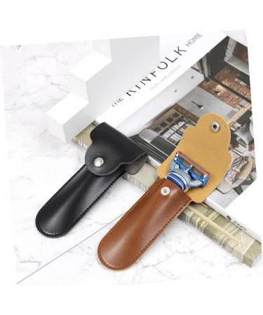 Minkissy Razor Storage Shell - Travel Case for Safety Razor & Covers | PU Leather Compact & Stylish - 16.5x4.2x1cm Brown - Buy Online on GoSupps.com