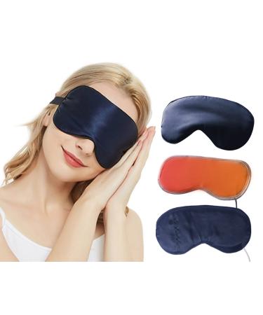 Heating Sleep Eye Mask Adjustable Strap Super Soft Comfortable Blocks Light Night Blindfold Travel Sleeping Yoga Nap Relax Eyes Eyeshade Cover for Women Men with USB Heat Blue