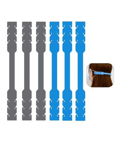Extenders Ear Savers 6PCS SlickMart Anti-Slip Silicone Extension Hook 6 Gear Adjustable Strap Extension Holder for Ear Pain Relieved Tight Ear Straps(2 Color) B Blue/Gray