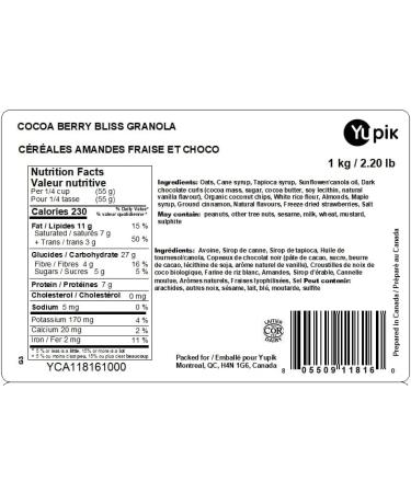 Yupik Cocoa Berry Bliss Granola with Oats Strawberries Almonds Coconut Brown Rice 1 Kg - Buy Online on GoSupps.com