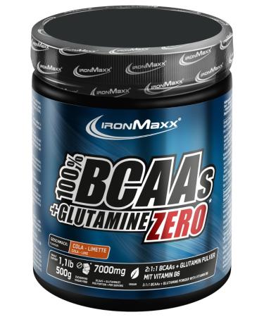 Ironmaxx 100% BCAAS + Glutamine Zero - Cola -Limette 500G |Veganes and sugar -free amino acids powder with vitamin B6 |6000 mg BCAA's and 1000 mg glutamine per portion