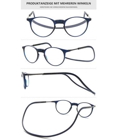 Lanomi Round Oval Reading Glasses for Men & Women - Magnetic Closure Light Reading Aid with Elastic Silicone Straps Blue 1.5x - International Shipping Available - Buy Online on GoSupps.com