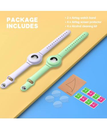 VEGO 2+4Pack AirTag Bracelet for Kids - Silicone Watch Bands + Anti-Scratch Films - Purple & Green - Upgraded Metal Studs - Anti-Dropping Wristband for Children - Buy Online on GoSupps.com