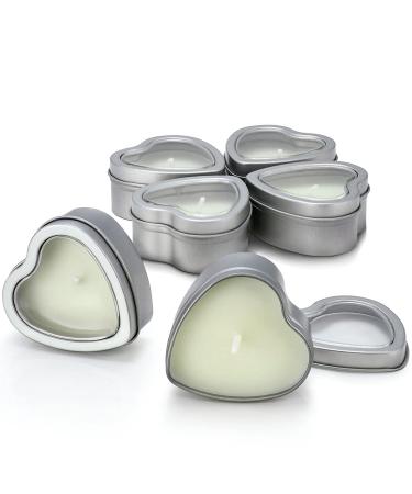 DEYBBY Jasmine Scented Soywax Tealight Candles White Heart Shaped Aromatherapy Candles Gifts Tins for Women Mother Wife Lover (Pack of 6) White-Jasmine