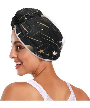 Super Absorbent Stars & Moons Black Hair Towels - Quick Dry Hair Turbans (2 Pack) | Perfect for Women & Girls - Buy Online on GoSupps.com