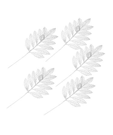 Abaodam 5pcs Christmas Simulated Leaves Gold Dining Table Christmas Glitter Stems Creative Pendant Bride Silver 41x20x0.1cm