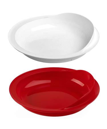 Providence Spillproof 9" Scoop Plate High-Low Adaptive Bowl - 2-Pack - Dish for Disabled, Handicapped, and Elderly Adults with Special Needs from Parkinsons, Dementia, Stroke or Tremors - PSC 996 2 Piece Set 1 Red - 1 White
