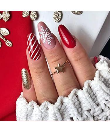 Vatocu Christmas False Nails - Short Red Press On Nails with Snowflake, Elk, and Snowman Designs - 24pcs for Women and Girls - Buy Online on GoSupps.com