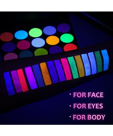 Glow UV Face Paint - 15 Colors Neon Eyeshadow Palette | Water-Based UV Blacklight Makeup for Kids | Perfect for Halloween Glow Parties & Music Festivals - Shop Internationally - Buy Online on GoSupps.com
