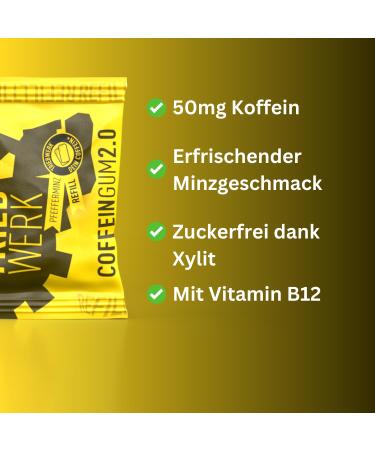 TRIEBWERK Caffeine Chewing Gum - 50mg Peppermint Flavor 180 Pieces + 18x Refills Enhance Energy & Focus with Vitamin B12 - Buy Online on GoSupps.com