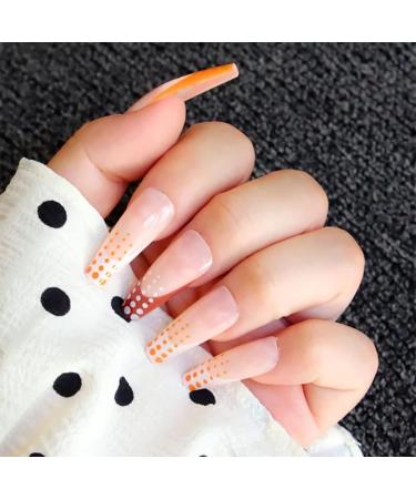 Vatocu Shiny False Nails - Long French Acrylic Nails in Nude & Brown Wave Point - 24 Pieces for Women & Girls - Buy Online on GoSupps.com