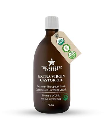 Premium USDA Organic Cold-Pressed Food Grade Castor Oil - 16.9 oz Glass Bottle, Hexane-Free, Small Batch, Extra Virgin, Ethically Sourced for Hair Growth, Skin Care, Lashes, Brows & Digestion Pure Cold-Pressed 16.9 Fl Oz (P
