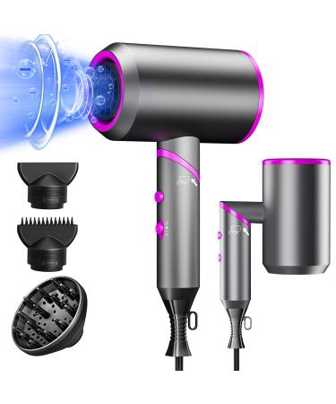 Ionic Hair Dryer, 1800w Professional Folding Blow Dryer with Diffuser (Powerful DC Motor), Negative Ion Technolog, 3 Heating/2 Speed/Cold Settings Constant Temperature Hair Care Without Damaging Hair