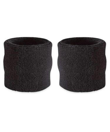 Suddora Wrist Sweatbands - Athletic Cotton Terry Cloth Wrist Bands for Basketball, Tennis, Football, Baseball (Pair) Black